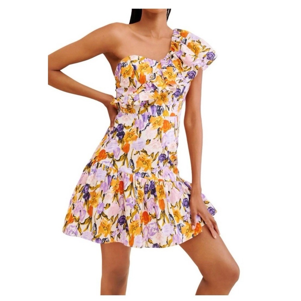 New Adelyn Rae Kylie One‎ Shoulder Mini Dress In Multi Color Floral Size XS